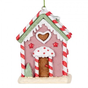 Růžová závěsná dekorace perníková chaloupka - 6*4*8 cm