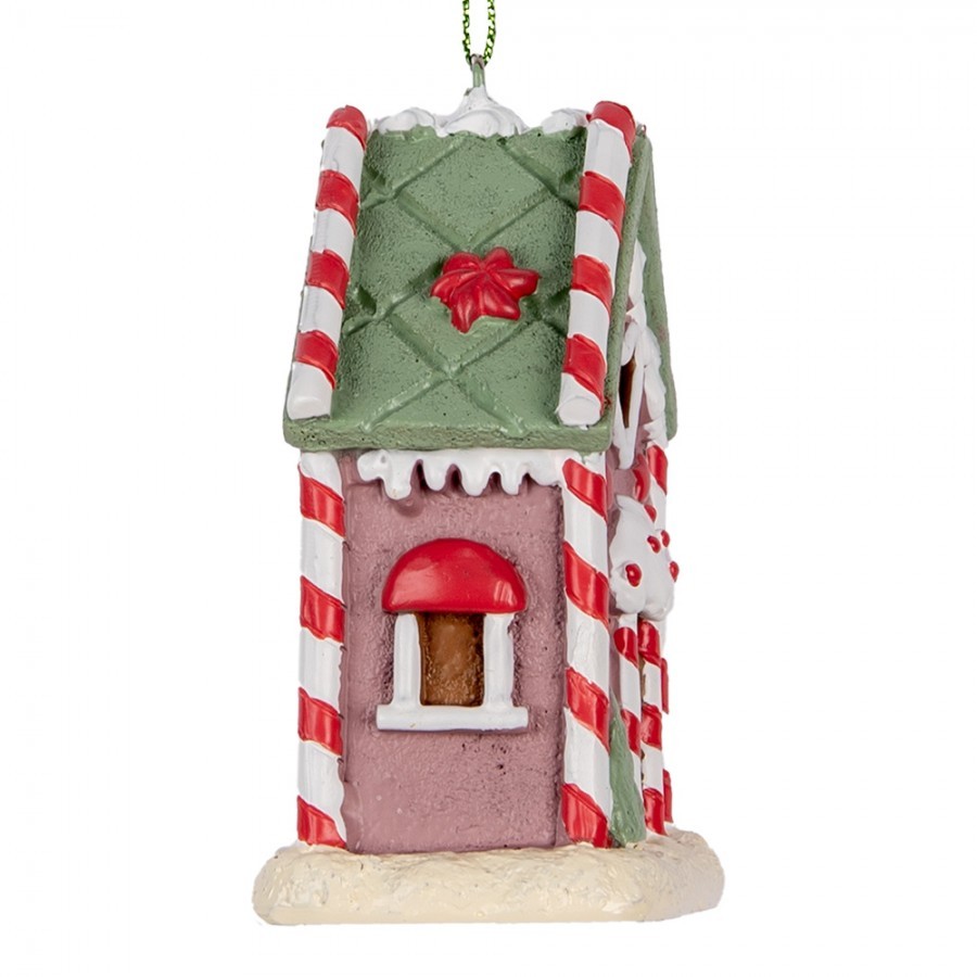 Růžová závěsná dekorace perníková chaloupka - 6*4*8 cm