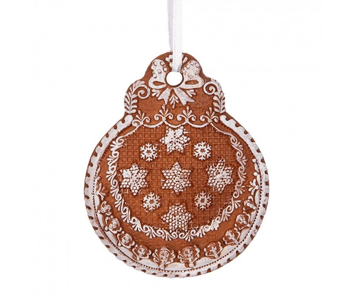 Hnědá vánoční závěsná dekorace perníková koule - 8*2*10 cm Clayre & Eef