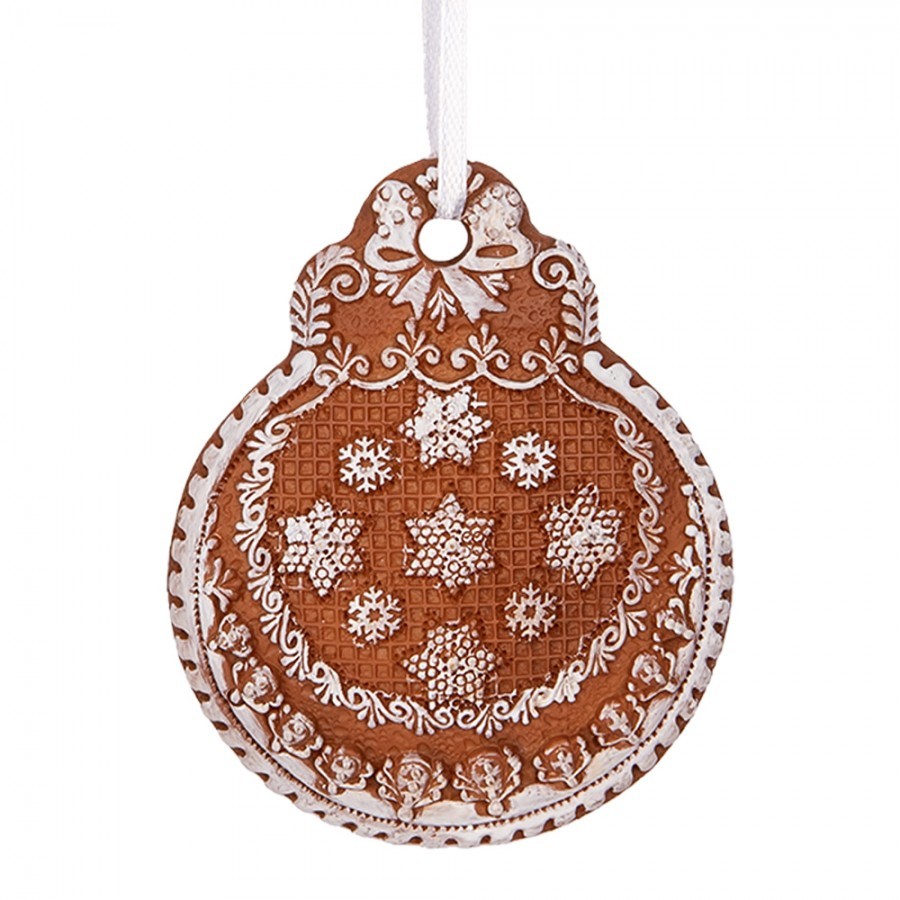 Hnědá vánoční závěsná dekorace perníková koule - 8*2*10 cm