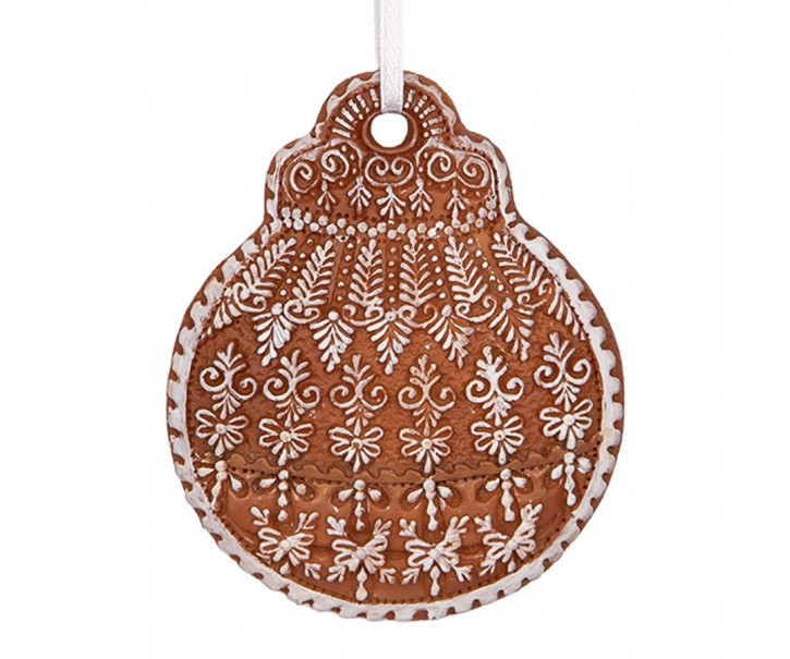 Hnědá vánoční závěsná dekorace perníková koule - 8*2*10 cm Clayre & Eef