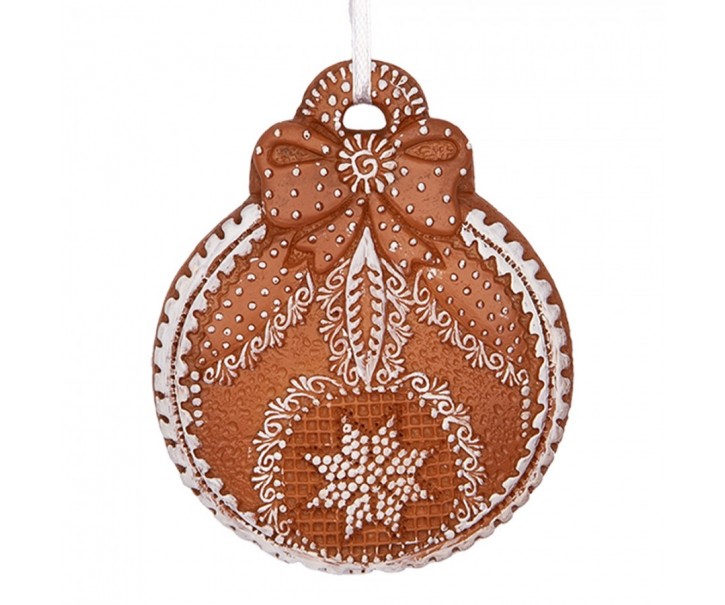 Hnědá vánoční závěsná dekorace perníková koule - 8*2*10 cm Clayre & Eef