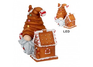 Christmas Decoration With LED Lighting Gnome 14x9x15 Cm Brown Plastic - 14.0 cm