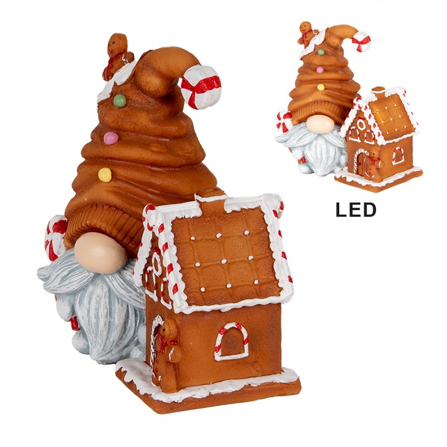 Christmas Decoration With LED Lighting Gnome 14x9x15 Cm Brown Plastic - 14.0 cm