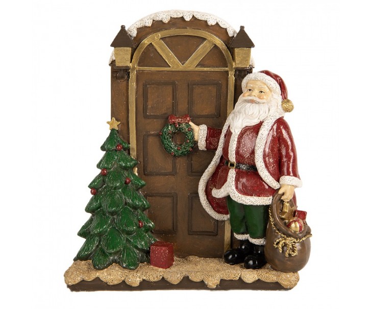 Červená vánoční dekorace Santa Claus u dveří - 18*7*20 cm Clayre & Eef