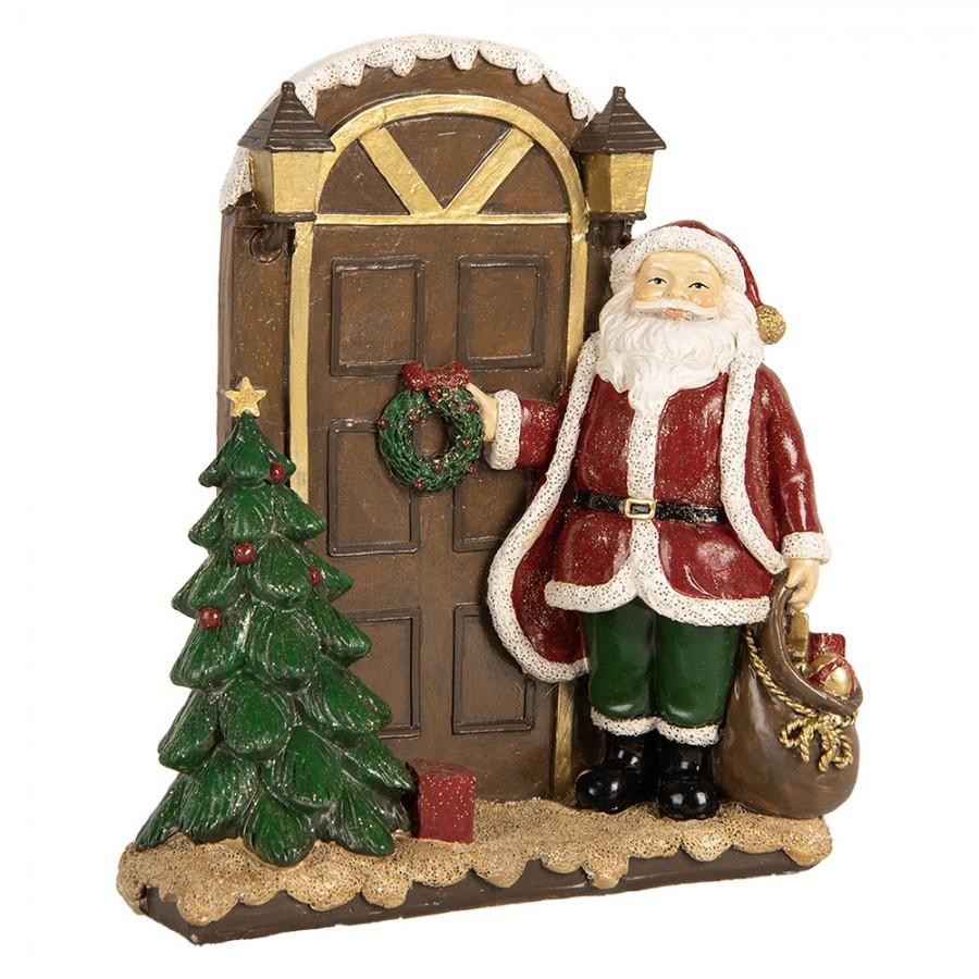 Červená vánoční dekorace Santa Claus u dveří - 18*7*20 cm