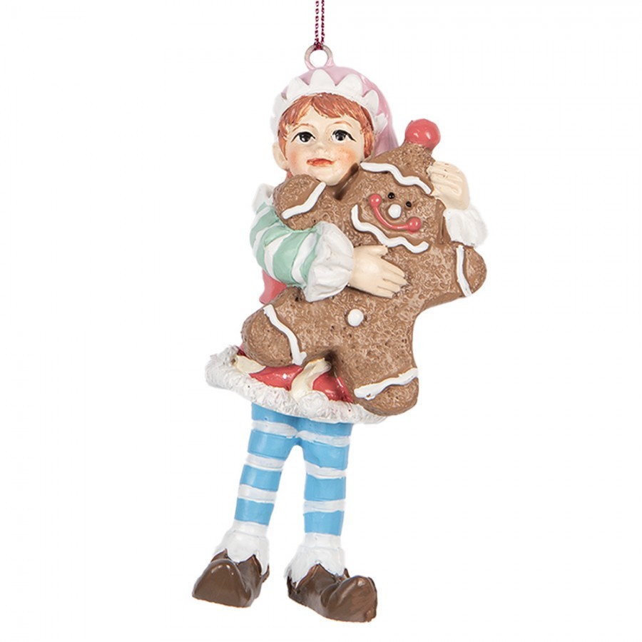 Závěsná vánoční dekorace Elf s perníčkem - 5*4*11cm