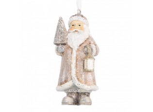 Béžová závěsná dekorace Santa držící lucernu - 5*4*9 cm