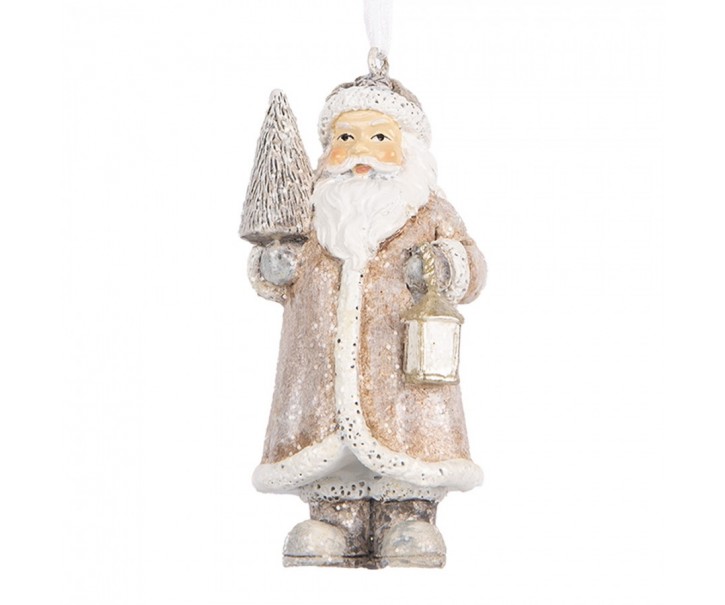 Béžová závěsná dekorace Santa držící lucernu - 5*4*9 cm Clayre & Eef