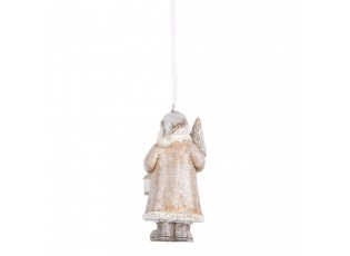 Béžová závěsná dekorace Santa držící lucernu - 5*4*9 cm