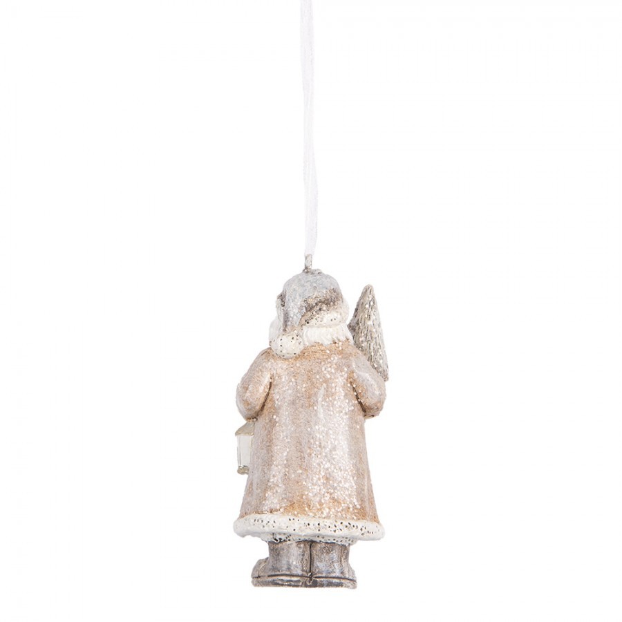 Béžová závěsná dekorace Santa držící lucernu - 5*4*9 cm