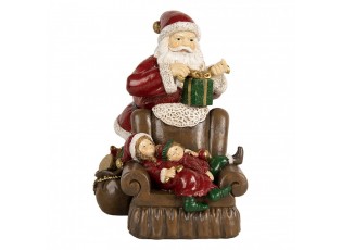 Červená vánoční dekorace Santa stojící u křesla s dětmi - 17*13*18 cm
