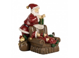 Červená vánoční dekorace Santa stojící u křesla s dětmi - 17*13*18 cm