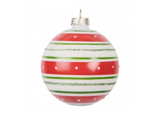 Červeno-zelená pruhovaná skleněná koule - Ø 8*8 cm