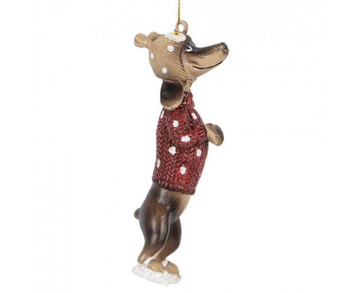 Závěsná dekorace jezevčík Dachshund ve svetříku - 4*3*10 cm Clayre & Eef