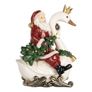 Červená vánoční dekorace Santa Claus na labuti - 13*10*16 cm