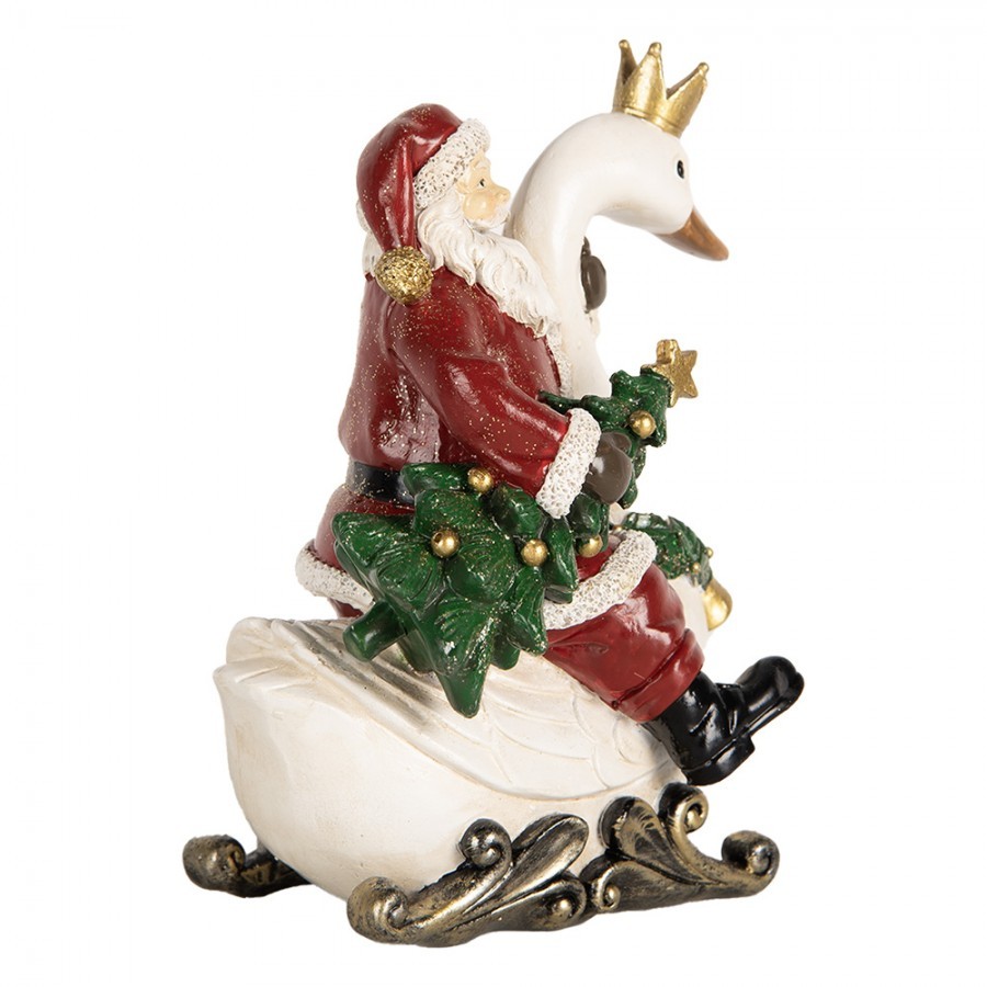 Červená vánoční dekorace Santa Claus na labuti - 13*10*16 cm