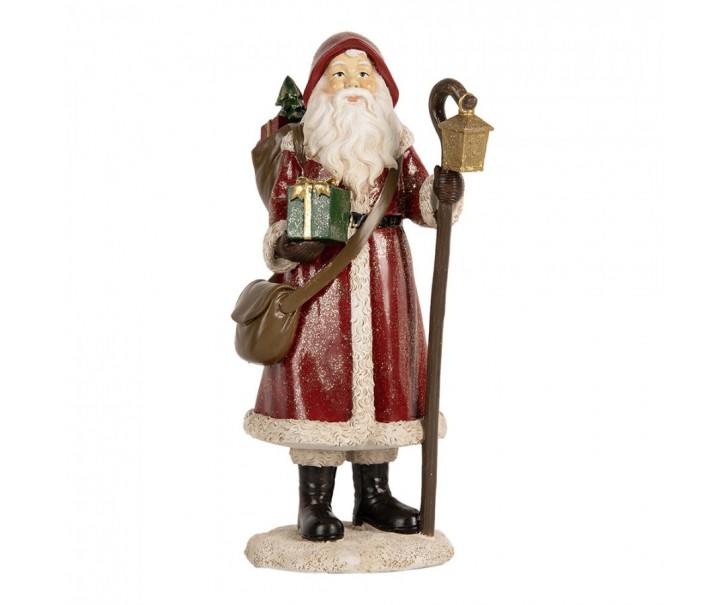 Červená vánoční dekorace Santa Claus s pytlem dárků - 12*11*26 cm Clayre & Eef