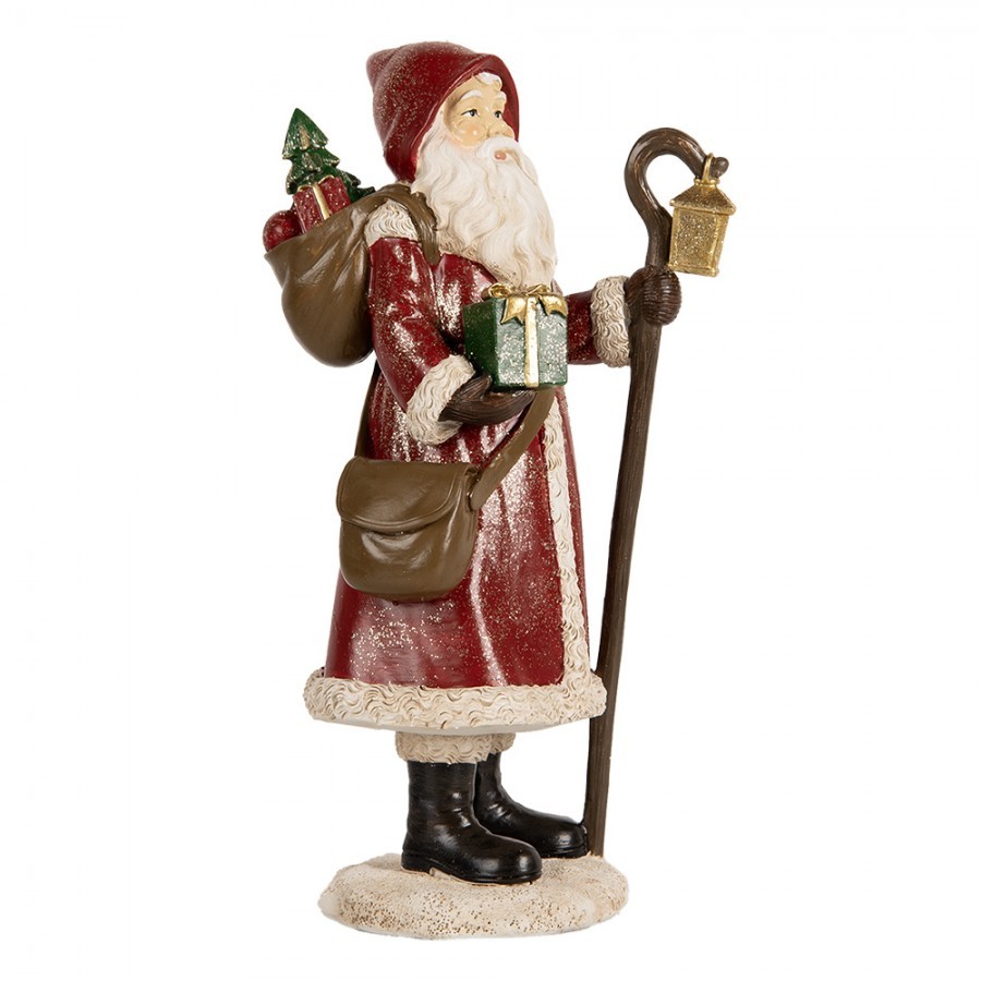 Červená vánoční dekorace Santa Claus s pytlem dárků - 12*11*26 cm