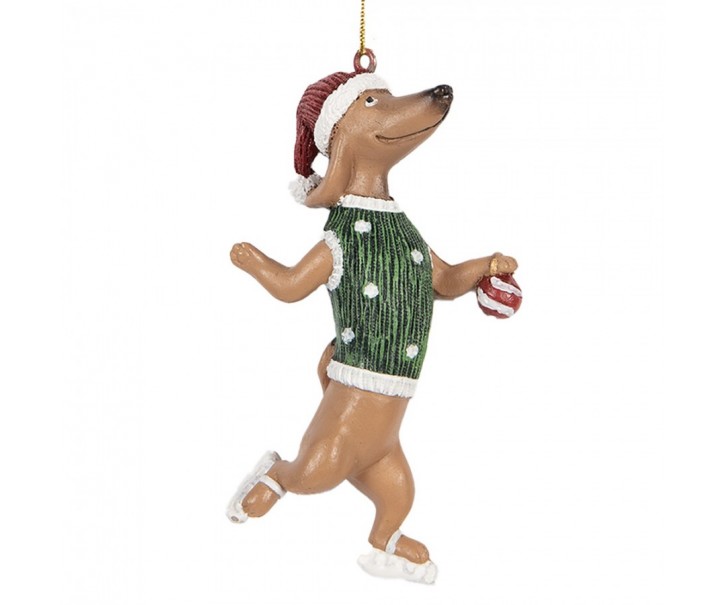 Závěsná dekorace jezevčík Dachshund na bruslích - 6*3*10 cm Clayre & Eef