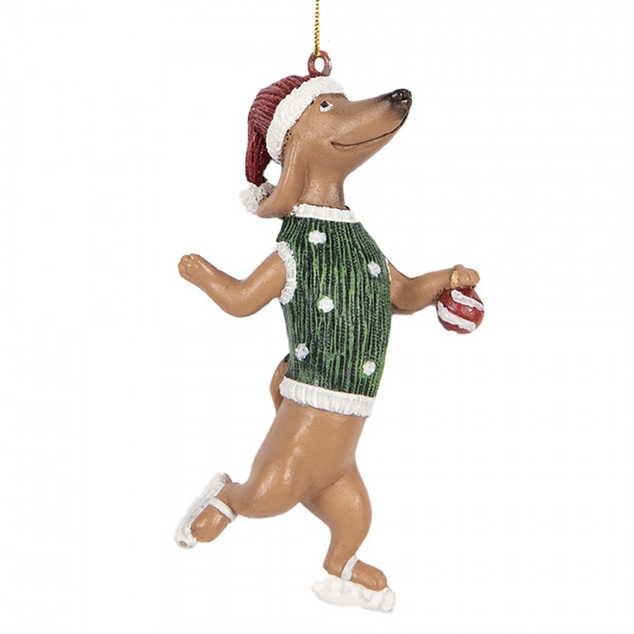 Levně Závěsná dekorace jezevčík Dachshund na bruslích - 6*3*10 cm 6PR5308