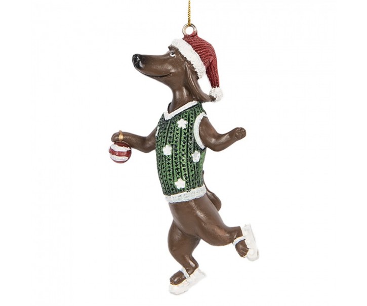 Závěsná dekorace jezevčík Dachshund na bruslích - 6*3*10 cm Clayre & Eef