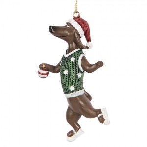 Závěsná dekorace jezevčík Dachshund na bruslích - 6*3*10 cm