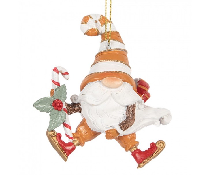 Christmas Ornament Gnome 8x4x10 Cm Orange Plastic - 8.0 cm Clayre & Eef