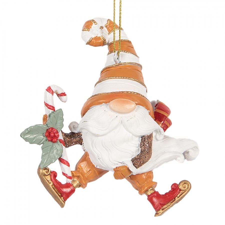 Christmas Ornament Gnome 8x4x10 Cm Orange Plastic - 8.0 cm