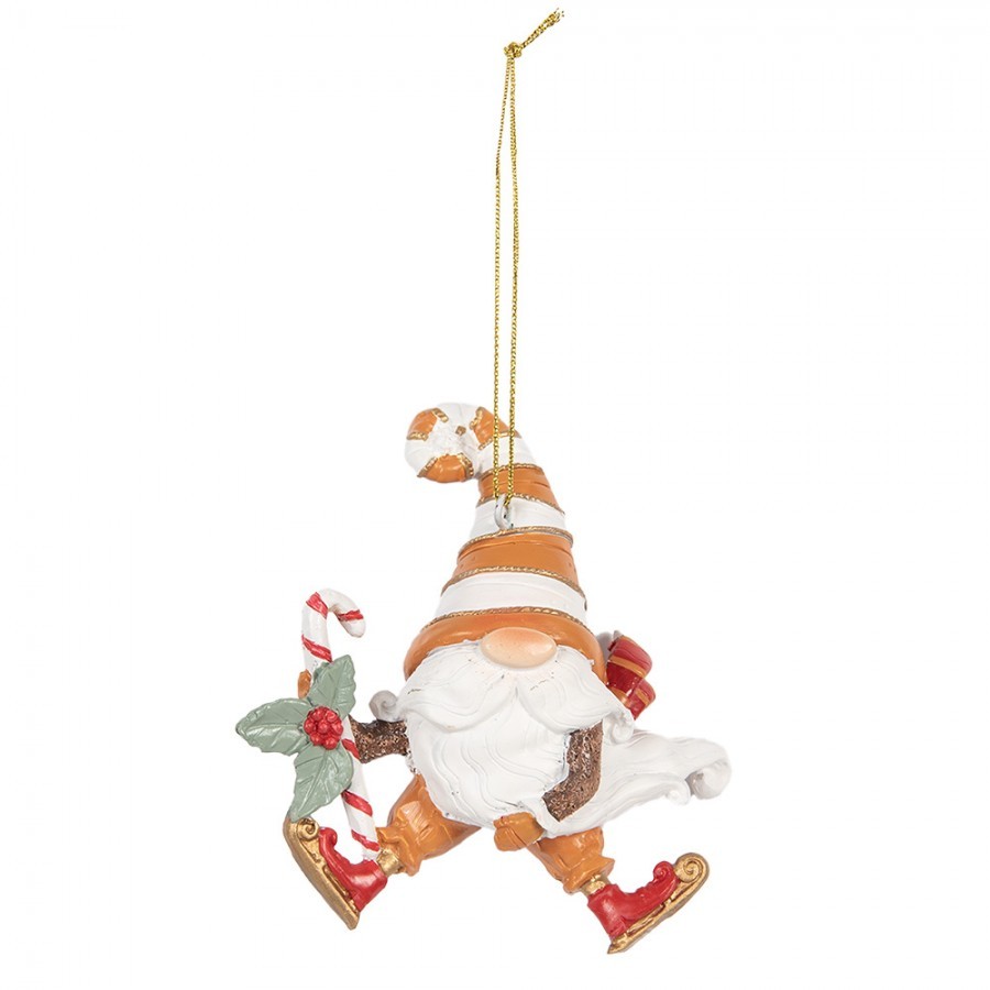 Christmas Ornament Gnome 8x4x10 Cm Orange Plastic - 8.0 cm