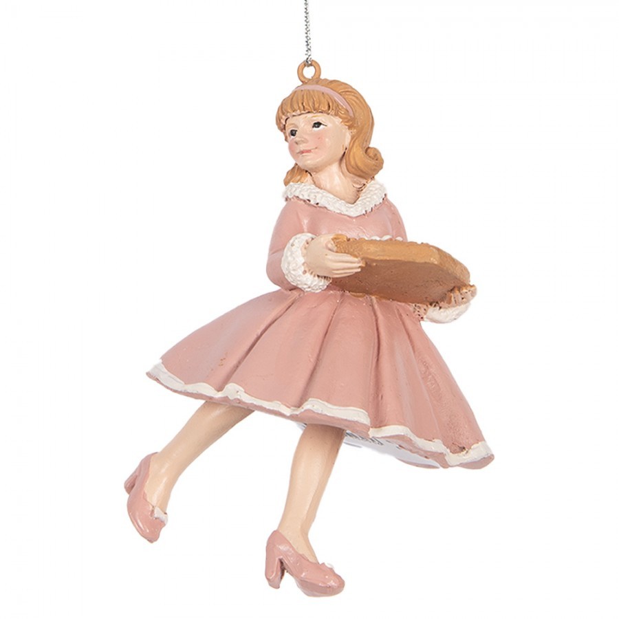Christmas Ornament Girl 11 Cm Pink Plastic - 7.0 cm