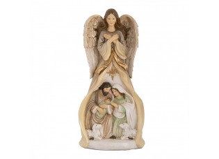Béžová antik dekorace anděl se svatou rodinou Angel - 15*12*30 cm
