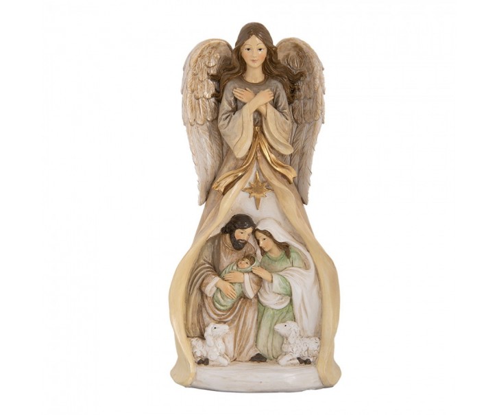 Béžová antik dekorace anděl se svatou rodinou Angel - 15*12*30 cm Clayre & Eef