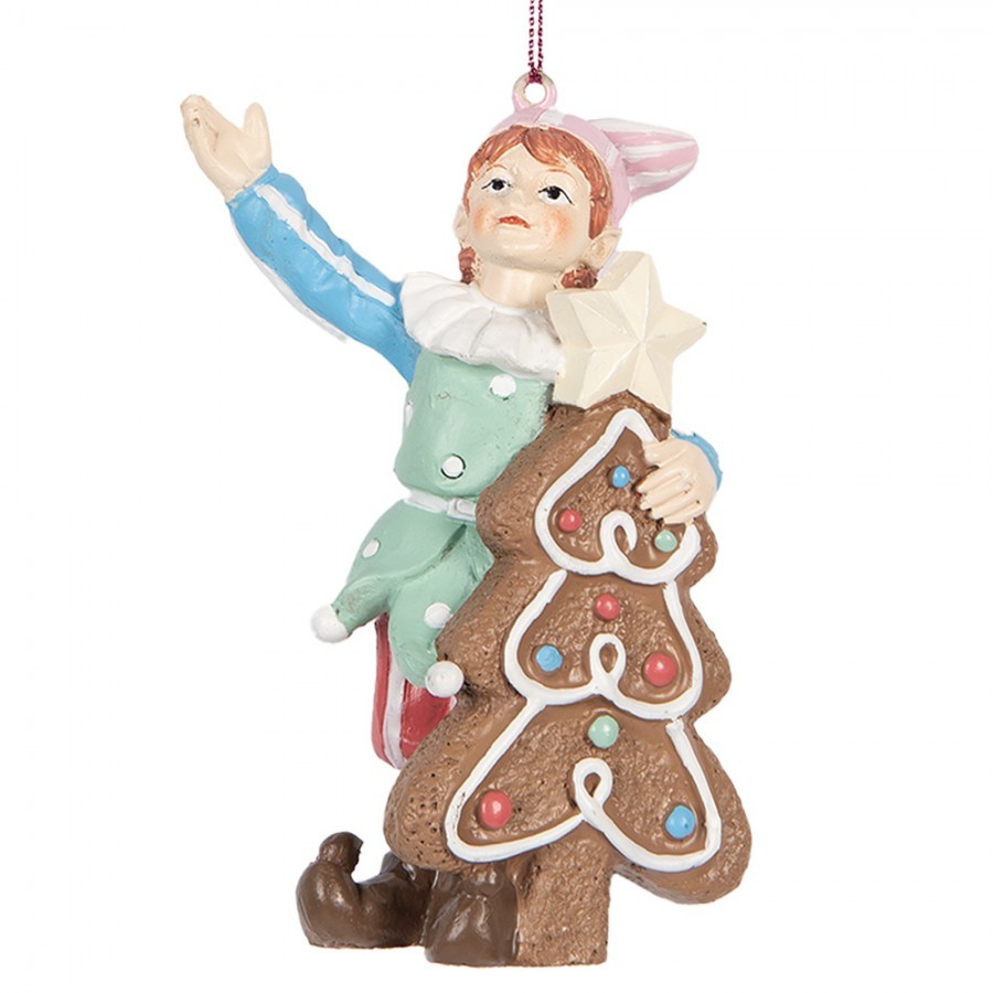 Levně Závěsná vánoční dekorace Elf se stromkem - 8*4*11 cm 6PR5298