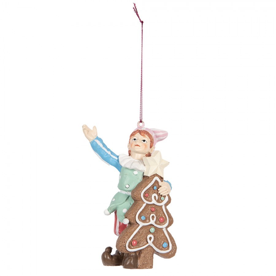Závěsná vánoční dekorace Elf se stromkem - 8*4*11 cm