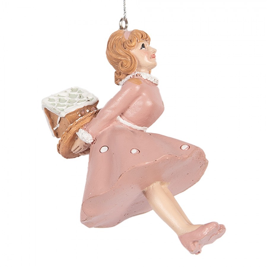 Christmas Ornament Girl 10 Cm Pink Plastic - 6.0 cm