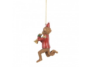 Hnědá závěsná dekorace opička s trubkou - 7*3*11 cm