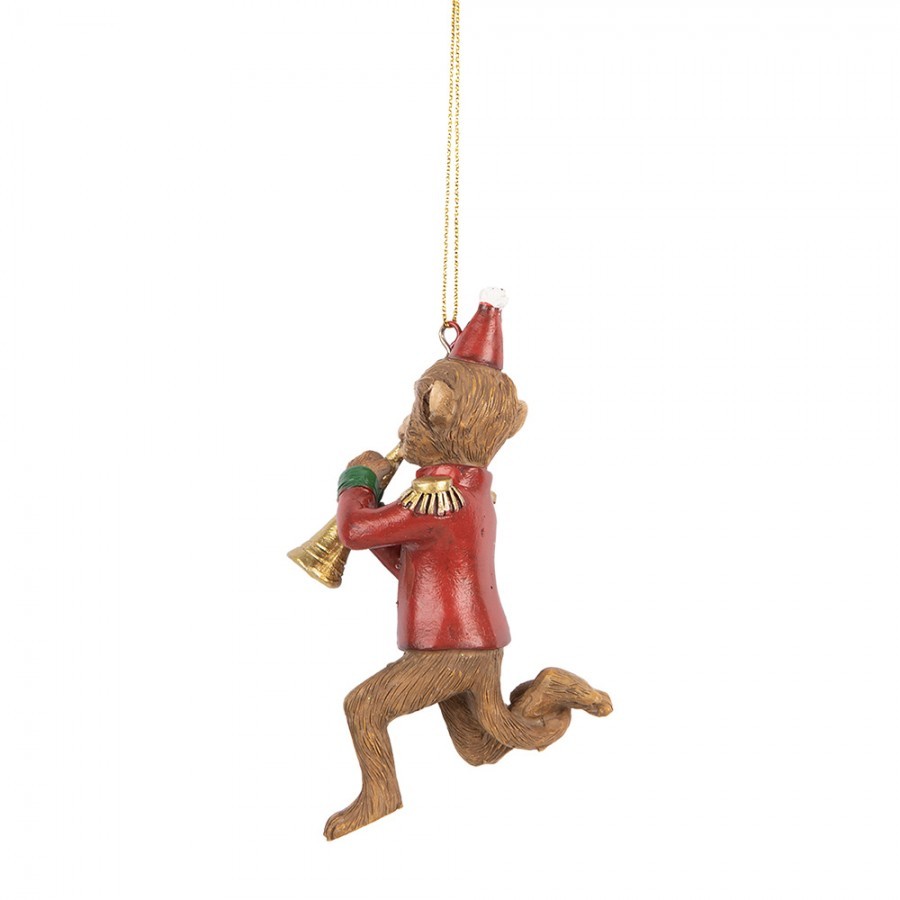 Hnědá závěsná dekorace opička s trubkou - 7*3*11 cm
