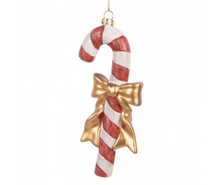 Bílo-červená závěsná dekorace lízátko Candy Cane - 8*3*18 cm Clayre & Eef