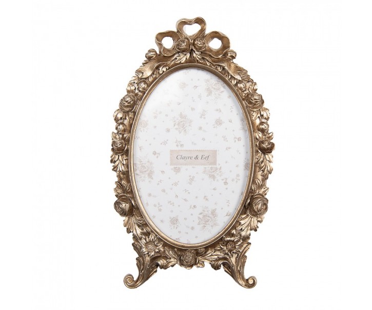 Zlatý antik fotorámeček zdobený mašlí a růžemi - 13*2*23 cm / 10*15 cm Clayre & Eef