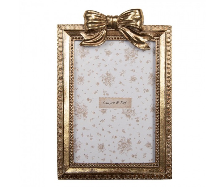 Zlatý antik fotorámeček zdobený mašlí - 13*3*20 cm / 10*15 cm Clayre & Eef