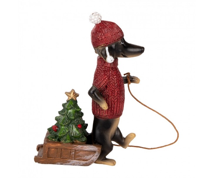Dekorace jezevčík Dachshund se sáňkami - 8*4*13 cm Clayre & Eef