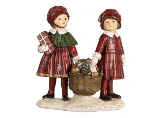 Červeno-zelená vánoční dekorace děti s košíkem dárků - 11*6*12 cm