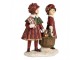 Červeno-zelená vánoční dekorace děti s košíkem dárků - 11*6*12 cm Clayre & Eef