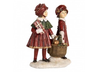 Červeno-zelená vánoční dekorace děti s košíkem dárků - 11*6*12 cm