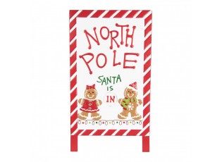 Bílo-červená vánoční kovová cedule North Pole - 29*16*51 cm
