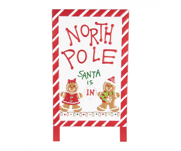 Bílo-červená vánoční kovová cedule North Pole - 29*16*51 cm Clayre & Eef