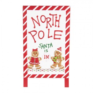 Bílo-červená vánoční kovová cedule North Pole - 29*16*51 cm