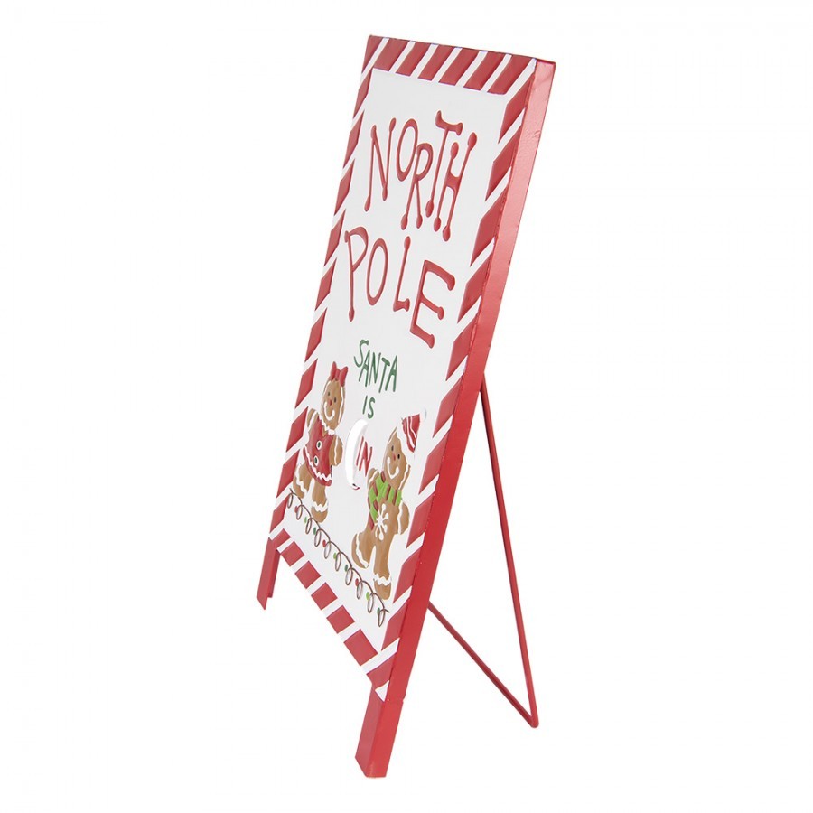 Bílo-červená vánoční kovová cedule North Pole - 29*16*51 cm