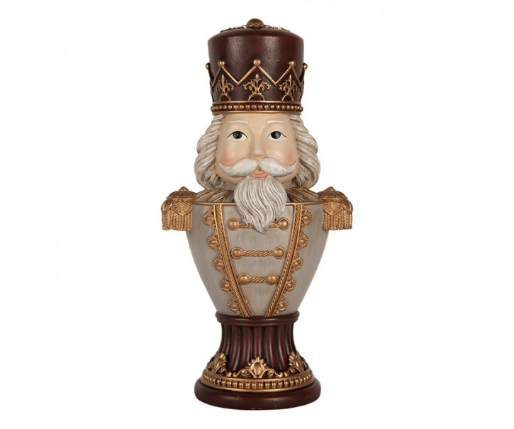 Šedo-vínová dekorace busta Louskáček Nutcracker - 16*10*30 cm Clayre & Eef